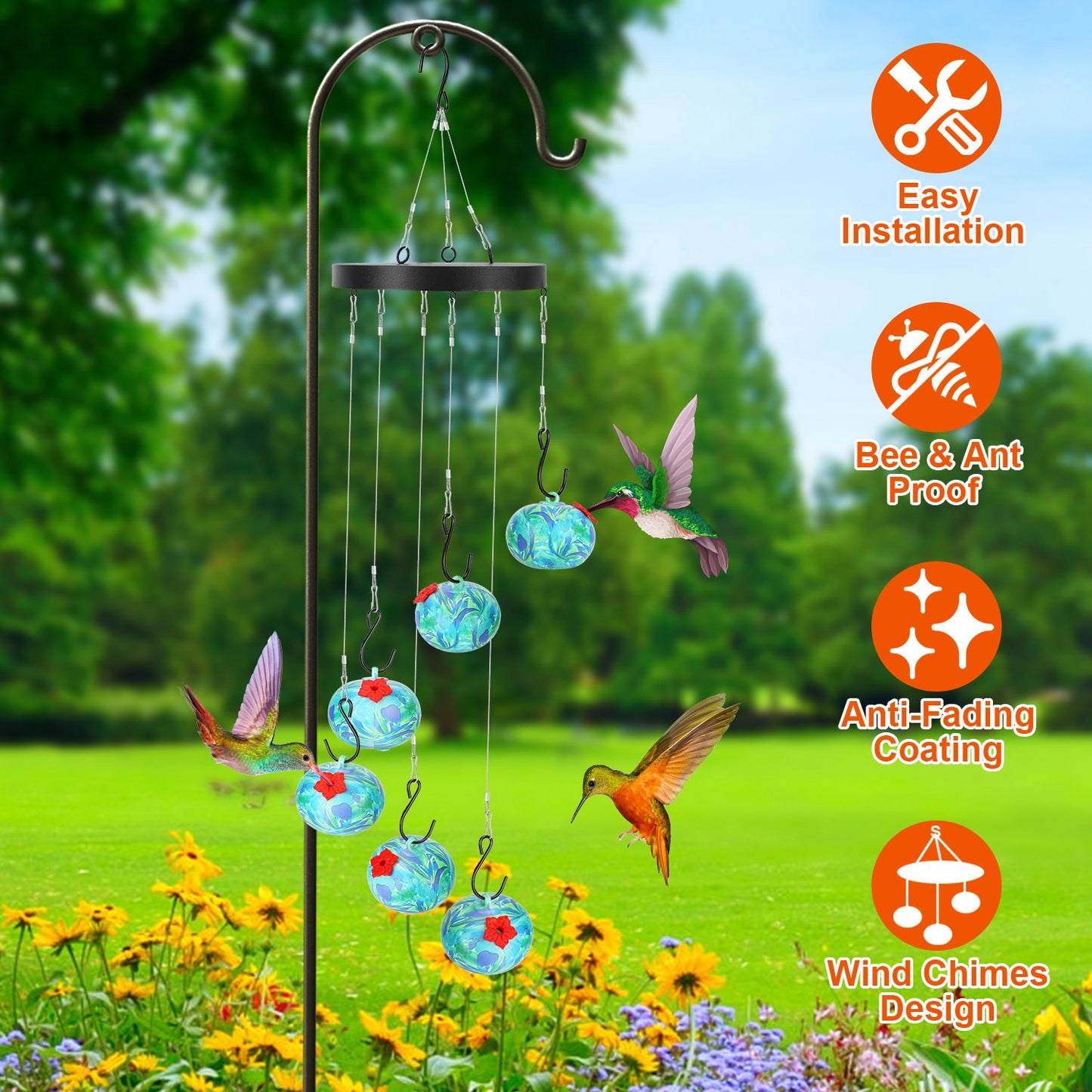 Afficher les détails pour 1Pc Wind Chimes Humming Bird Feeder Ant And Bee Proof Outdoor Hanging Hummingbird Feeder For Viewing Decoration For Garden Patio Yard Balcony 1Pc Wind Chimes Humming Bird Feeder Ant And Bee Proof Outdoor Hanging Hummingbird Feede