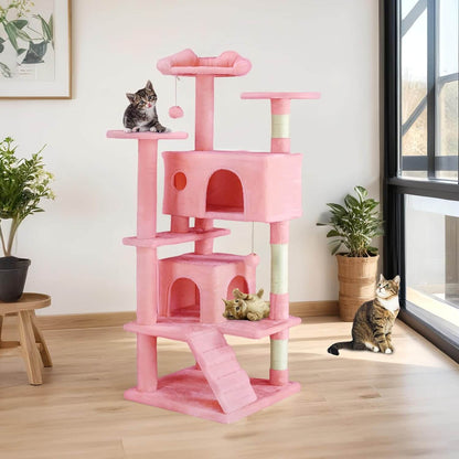 54 -Cat Tree Tower - Multi-level With Sisal Grab Post, Indoor Apartment With Ladder, Plush Toys, Rest And Play
