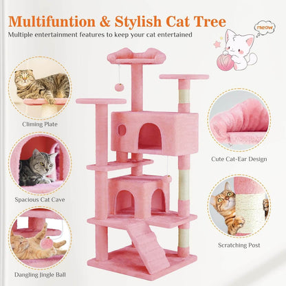 54 -Cat Tree Tower - Multi-level With Sisal Grab Post, Indoor Apartment With Ladder, Plush Toys, Rest And Play