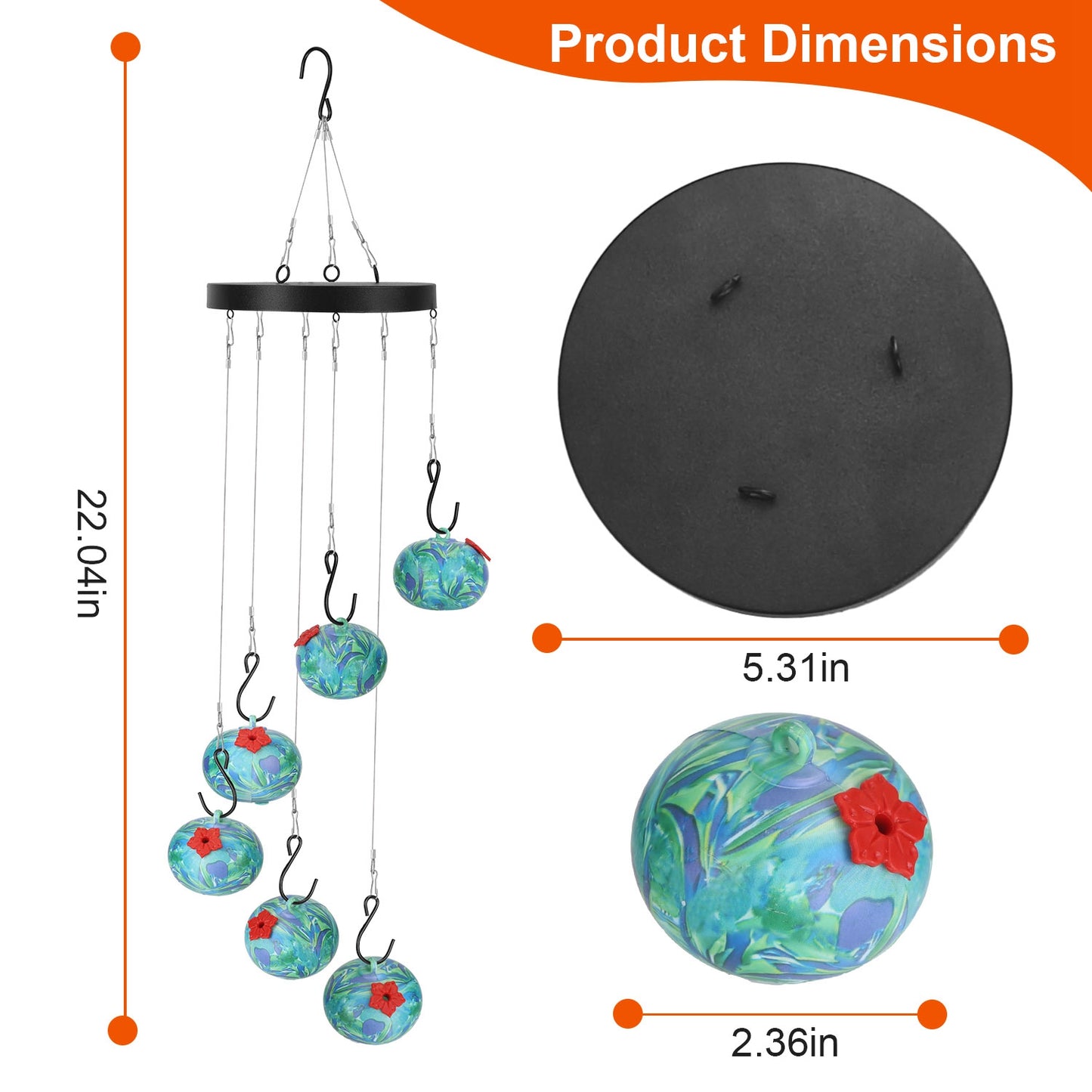 Afficher les détails pour 1Pc Wind Chimes Humming Bird Feeder Ant And Bee Proof Outdoor Hanging Hummingbird Feeder For Viewing Decoration For Garden Patio Yard Balcony 1Pc Wind Chimes Humming Bird Feeder Ant And Bee Proof Outdoor Hanging Hummingbird Feede