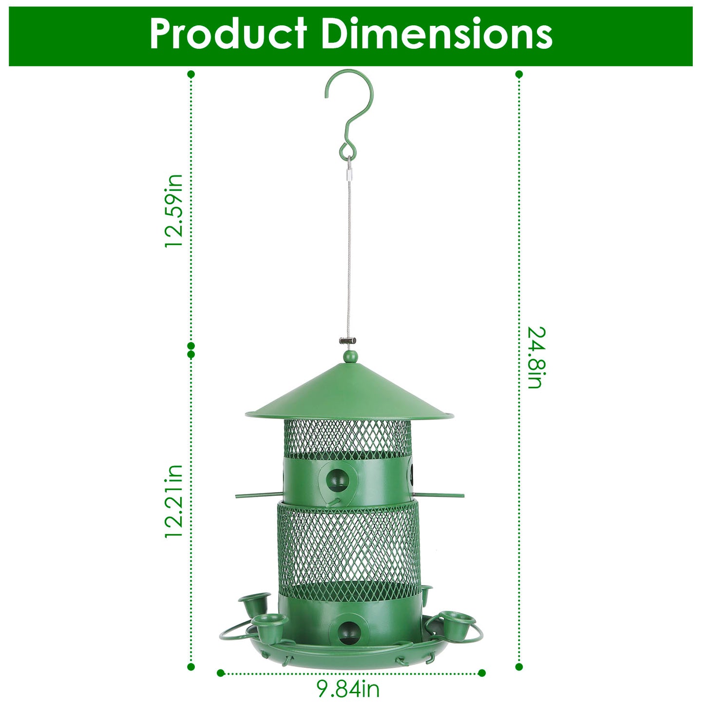 1Pc Wild Bird Feeder Squirrel-Proof Chew-Proof Metal Bird Seed Feeder Outdoor Hanging Bird Feeder With 360 Degree Circular Perches Water Cups For Yard Garden Patio