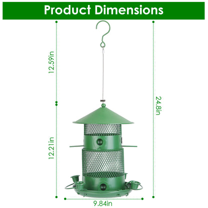 1Pc Wild Bird Feeder Squirrel-Proof Chew-Proof Metal Bird Seed Feeder Outdoor Hanging Bird Feeder With 360 Degree Circular Perches Water Cups For Yard Garden Patio