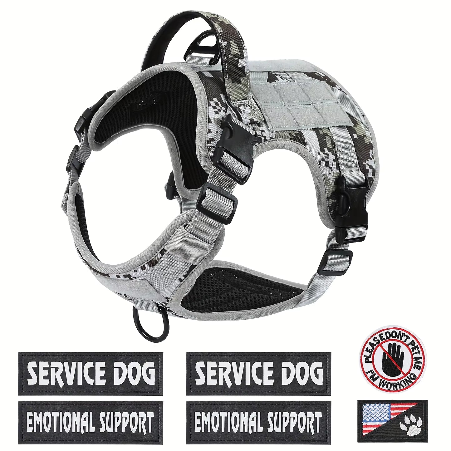American Local Tactical Pet Boobs Service Dog Harness Vest Adjustable Reflective Dog Harness Metal Buckle Hiking Training