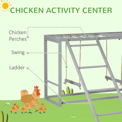 Chicken Activity Game With Swing Set For 3-4 Birds, Wooden Chicken Coop Accessory With Multiple Chicken Perches And Hen Ladder Grey