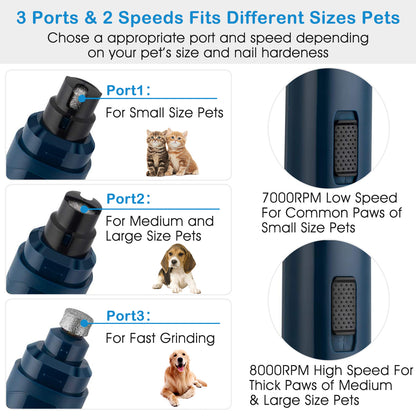 Afficher les détails pour 1Pc Dog Nail Grinder 2 Speeds Quiet USB Rechargeable Pet Nail Grinder Professional Pet Nail Trimmer Cordless Paws Grooming & Smoothing Claw Care For Small Medium Large Dogs & Cats 1Pc Dog Nail Grinder 2 Speeds Quiet USB Rechargea