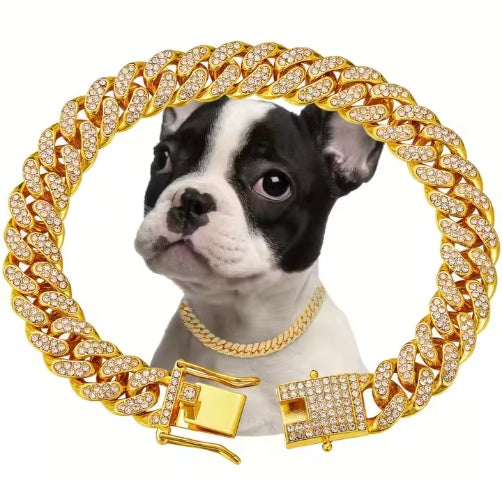 Beautiful Hot Sale Luxury Alloy Dog Chain Sparkling Diamond Secure Metal Chain Choker For Dogs And Cats