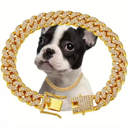 Beautiful Hot Sale Luxury Alloy Dog Chain Sparkling Diamond Secure Metal Chain Choker For Dogs And Cats