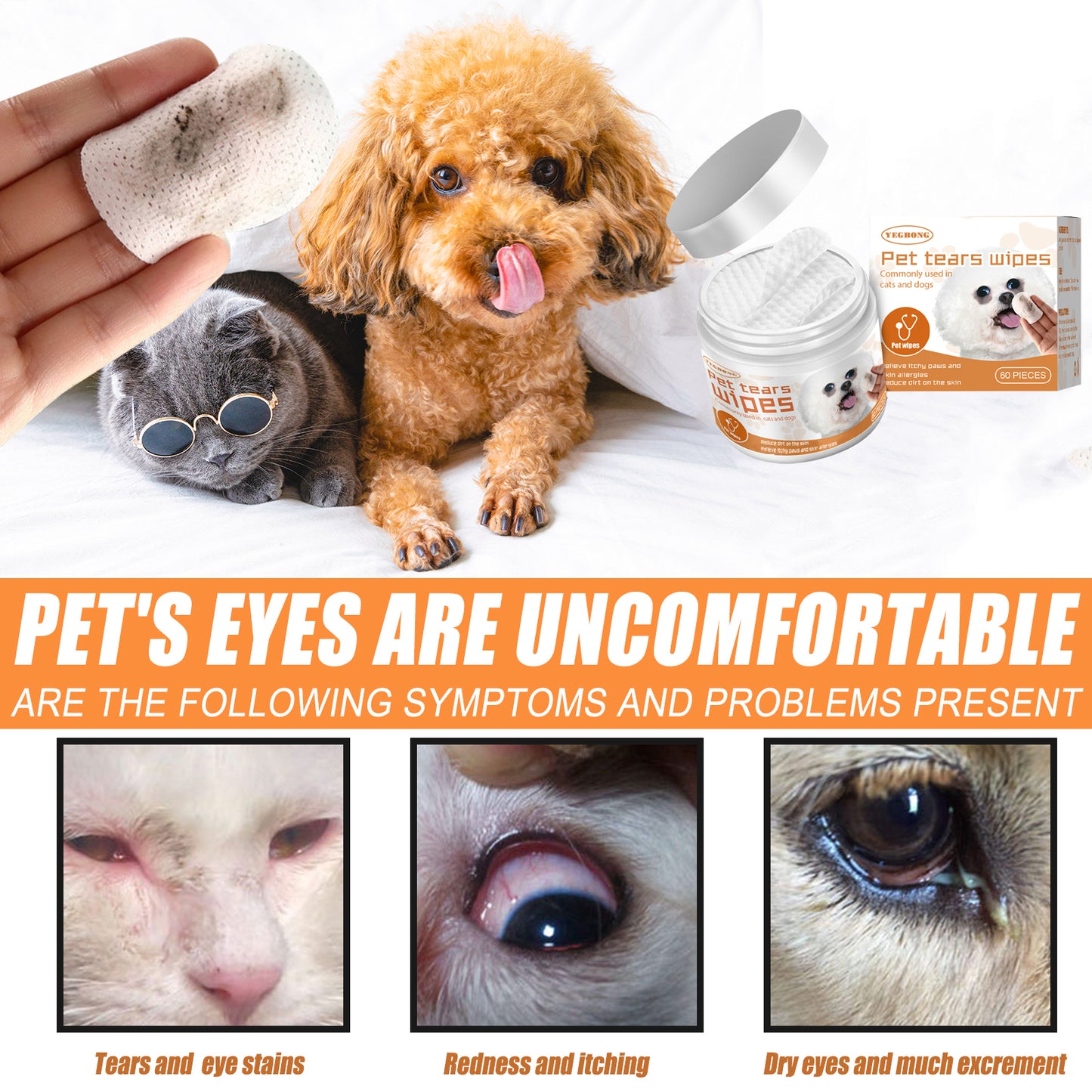 Pet Wipes Clean, Dogs And Cats Tear Stains Eye Cleaning Wipe Eye Dirt Cotton Pad