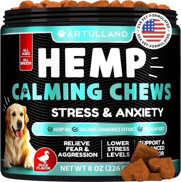 Hemp Calming Chews For Dogs Dog Anxiety Relief Treats With Hemp Oil Turmeric Valerian Ginger Health And Wellness Supplements For Dogs Hip And Joint Support 120 Treats