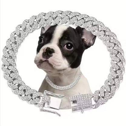 Beautiful Hot Sale Luxury Alloy Dog Chain Sparkling Diamond Secure Metal Chain Choker For Dogs And Cats