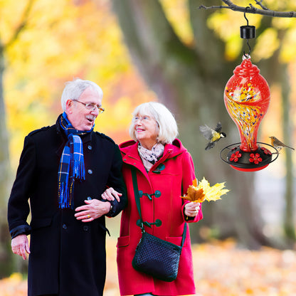 1Pc Glass Hummingbird Feeder 33OZ Hand Blown Hummingbird Feeder With 5 Flower Feeding Port Perch Ant Moat Hanging Hook S Hook Hemp Rope Cleaning Brush For Garden Decor