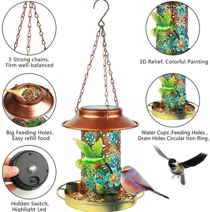 Solar Bird Feeder For Outdoors Hanging, Metal Wild Bird Feeder For Cardinals Solar Garden Lantern With S Hook As Gift For Bird Lovers