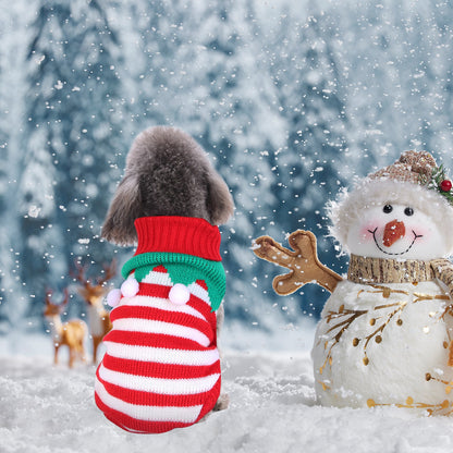 2 Patterns 4 Sizes Option-- 1Pc Pet Christmas Turtleneck Sweater Dog Cat Christmas Clothes Snowman Stripes Costume Winter Holiday Sweater For Small Medium Kitten Puppy Cats Dogs