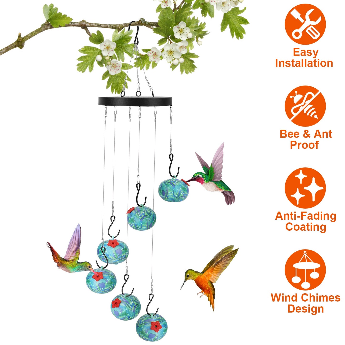 Afficher les détails pour 1Pc Wind Chimes Humming Bird Feeder Ant And Bee Proof Outdoor Hanging Hummingbird Feeder For Viewing Decoration For Garden Patio Yard Balcony 1Pc Wind Chimes Humming Bird Feeder Ant And Bee Proof Outdoor Hanging Hummingbird Feede